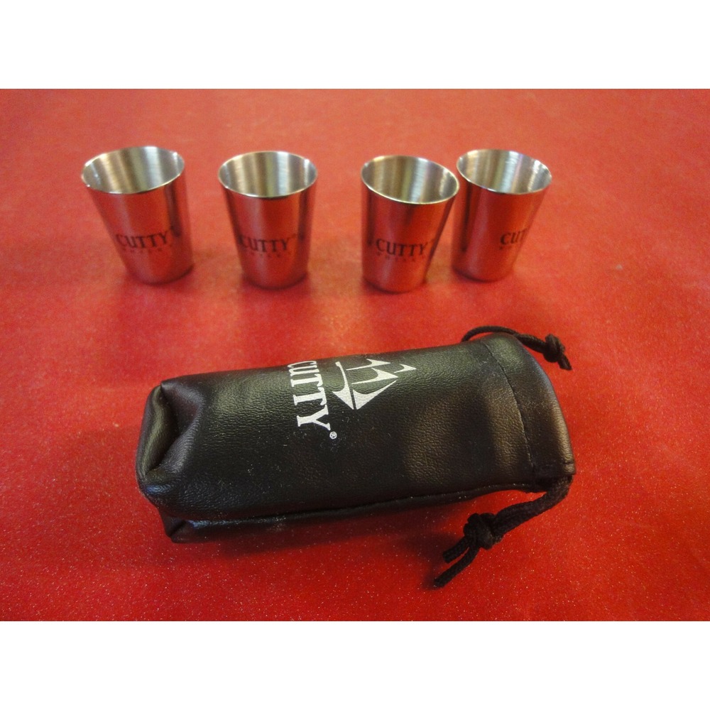 Cutty Whisky Bar Short Shot Glasses Set of 4 with Carrying Bag metal Stainless?